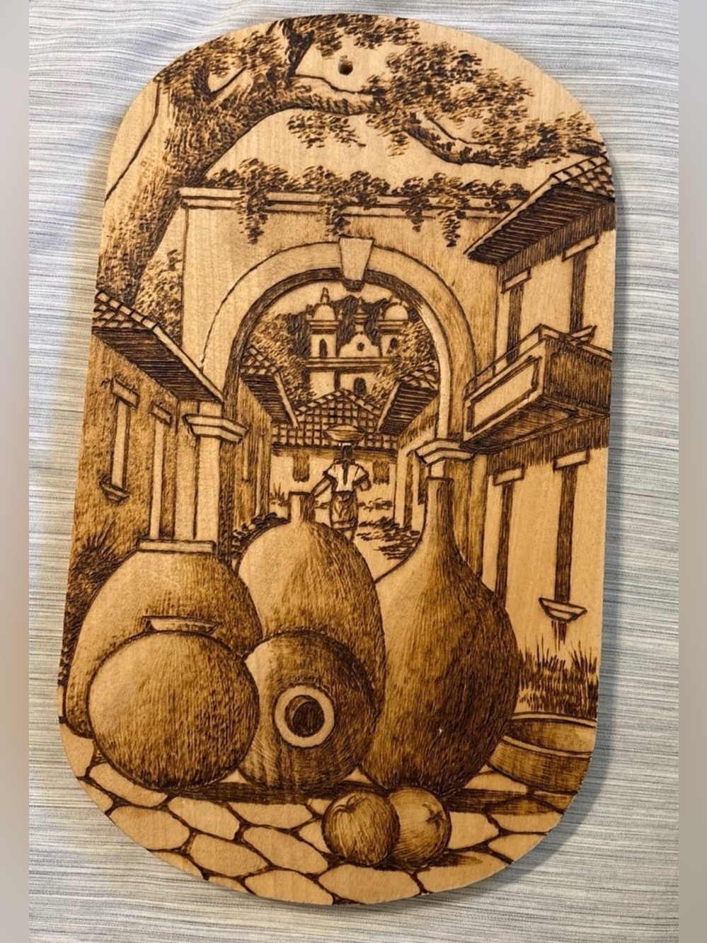 Vintage 15x9 Rústico Gazela Honduran Pyrography Wood Burning Art Plaque